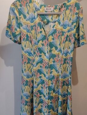 Vintage Coral Reef Print Button Dress With Back Corset Lacing (Size Small)